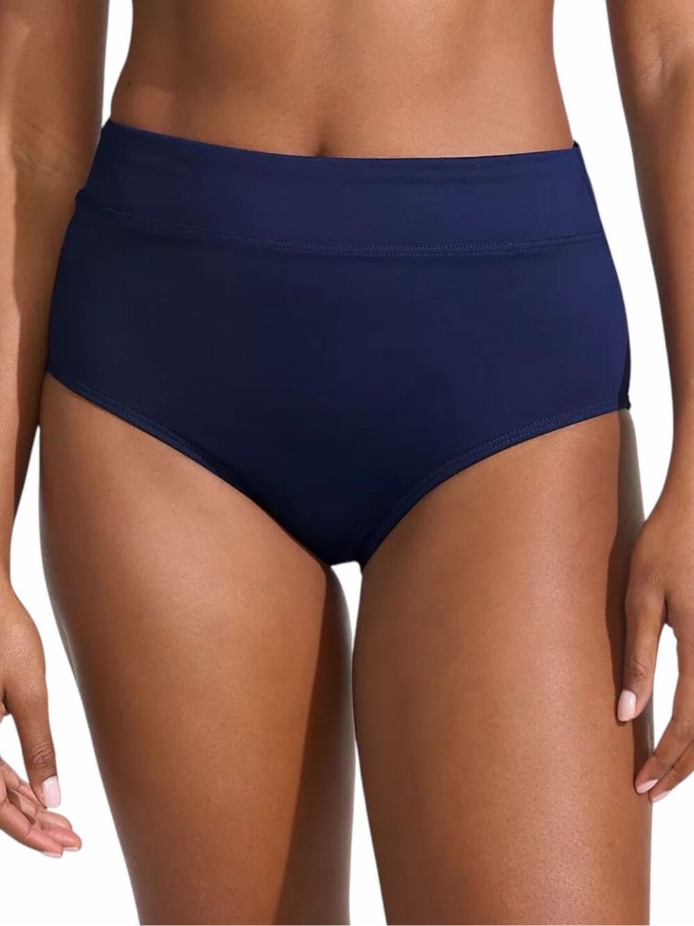LANDS’ END NWT High Waisted Bikini Bottoms Navy Blue Lycra Xtra Life Size 14